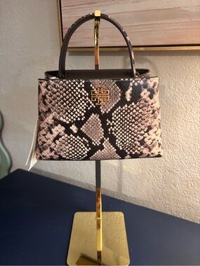 Tory Burch Pink and Black Snakeskin-Print Mini Top-Handle Bag